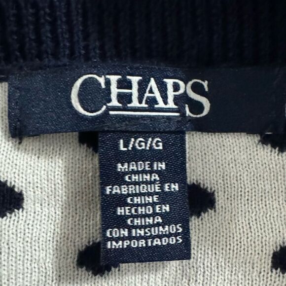 Chaps Mock-Layer Polka-Dot Top Size Large Navy and White - Picture 9 of 11